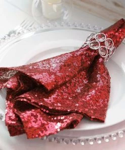 HIER_2210 20”x20” Red Premium Sequin Cloth Dinner Napkin | Reusable Linen