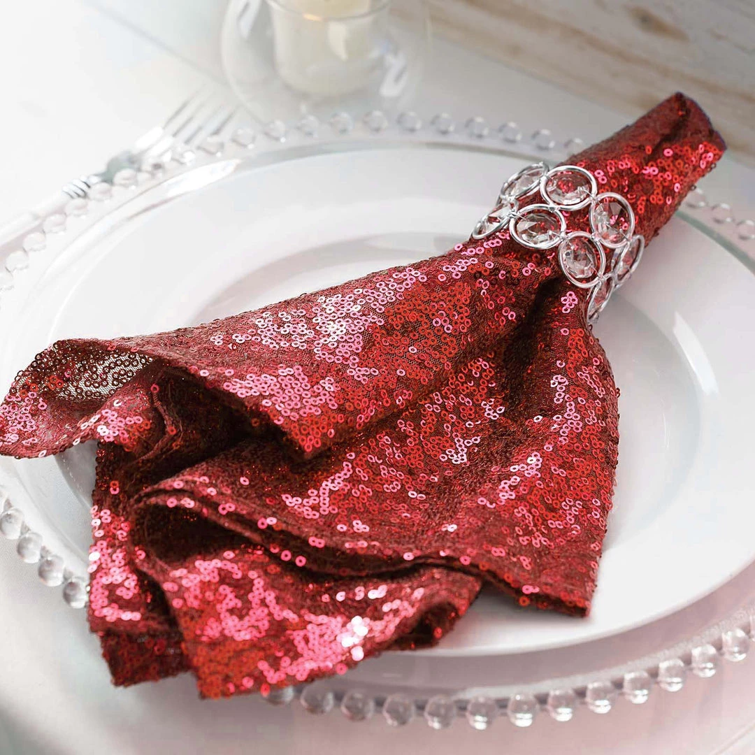 HIER_2210 20”x20” Red Premium Sequin Cloth Dinner Napkin | Reusable Linen 2 HIER_2210 20”x20” Red Premium Sequin Cloth Dinner Napkin | Reusable Linen