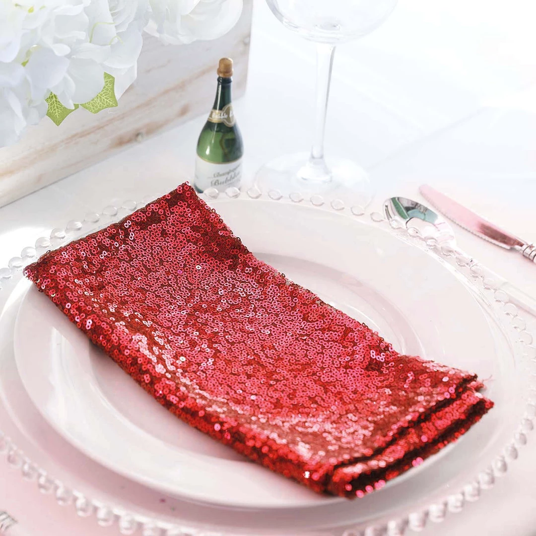HIER_2210 20”x20” Red Premium Sequin Cloth Dinner Napkin | Reusable Linen 1 HIER_2210 20”x20” Red Premium Sequin Cloth Dinner Napkin | Reusable Linen