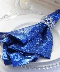 HIER_2210 Linen Napkins 20”x20” Royal Blue Premium Sequin Cloth Dinner Napkin | Reusable Linen