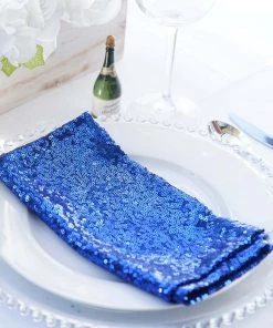 HIER_2210 Linen Napkins 20”x20” Royal Blue Premium Sequin Cloth Dinner Napkin | Reusable Linen