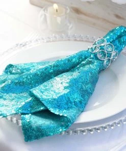 HIER_2210 20”x20” Turquoise Premium Sequin Cloth Dinner Napkin | Reusable Linen