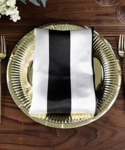 HIER_2210 Linen Napkins 5 Pack | Black & White Striped Satin Cloth Dinner Napkins | 20"x20"