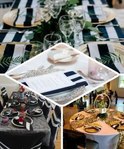 HIER_2210 Linen Napkins 5 Pack | Black & White Striped Satin Cloth Dinner Napkins | 20