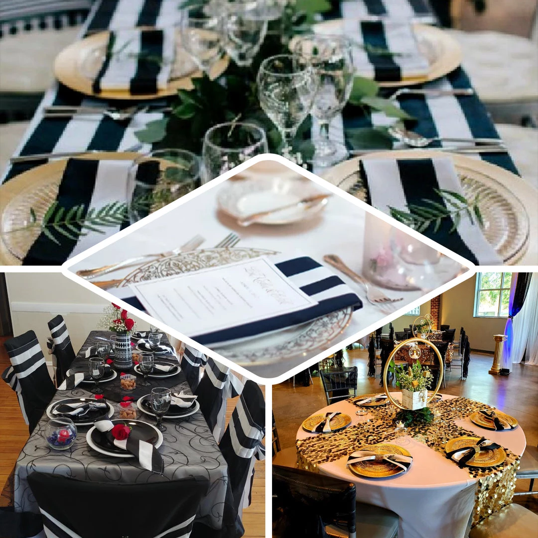 HIER_2210 5 Pack | Gold & White Striped Satin Cloth Dinner Napkins | 20"x20" 4 HIER_2210 5 Pack | Gold & White Striped Satin Cloth Dinner Napkins | 20"x20"