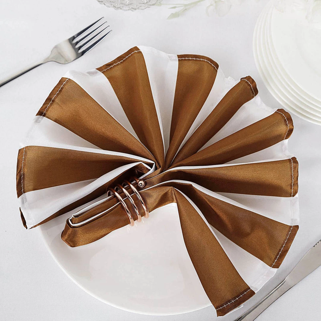 HIER_2210 5 Pack | Gold & White Striped Satin Cloth Dinner Napkins | 20"x20" 10 HIER_2210 5 Pack | Gold & White Striped Satin Cloth Dinner Napkins | 20"x20"