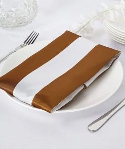 HIER_2210 5 Pack | Gold & White Striped Satin Cloth Dinner Napkins | 20"x20"