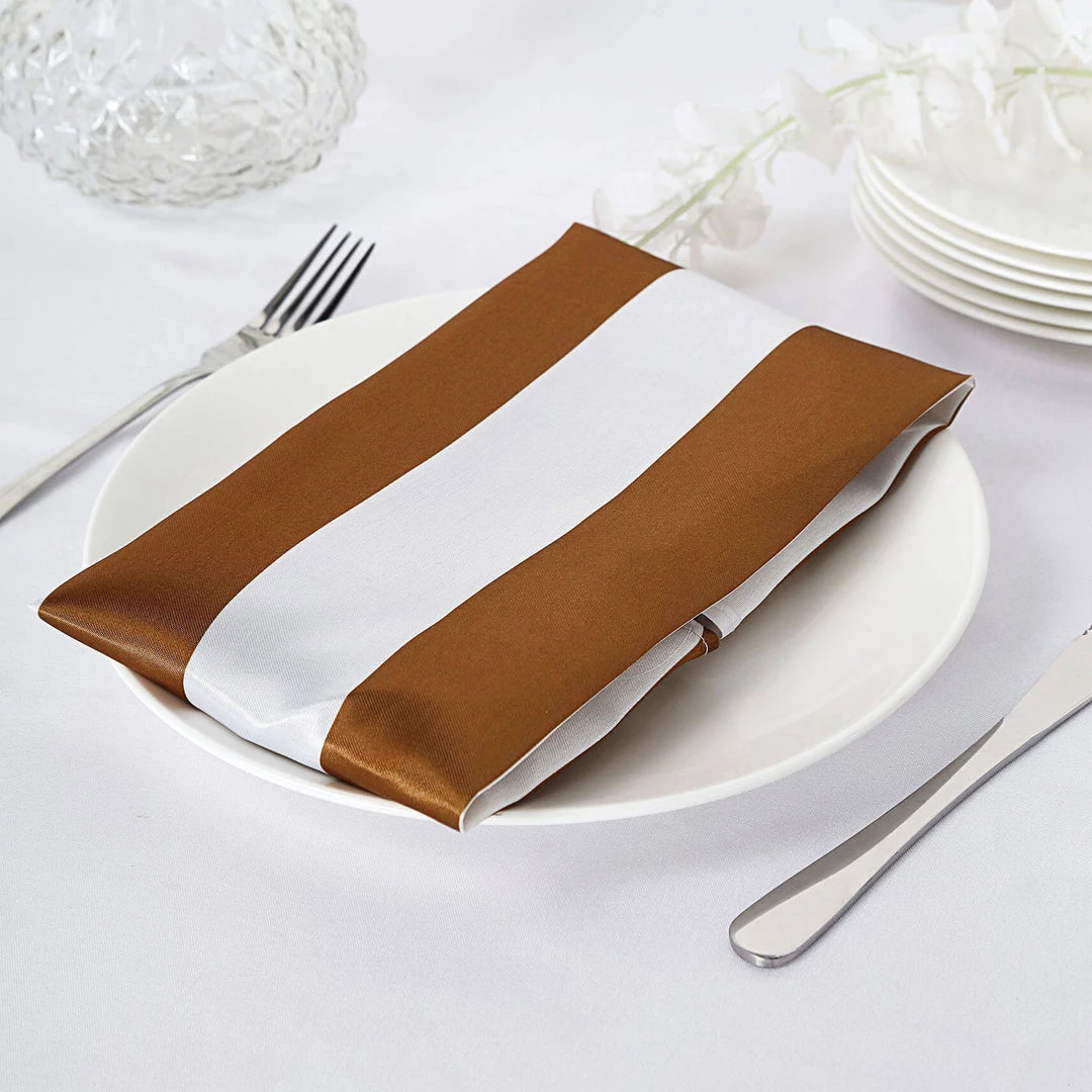 HIER_2210 5 Pack | Gold & White Striped Satin Cloth Dinner Napkins | 20"x20" 1 HIER_2210 5 Pack | Gold & White Striped Satin Cloth Dinner Napkins | 20"x20"