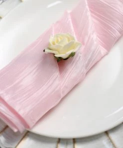 HIER_2210 Linen Napkins 5 Pack | Blush/Rose Gold Accordion Crinkle Taffeta Cloth Dinner Napkins | 20
