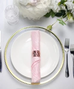 HIER_2210 Linen Napkins 5 Pack | Blush/Rose Gold Accordion Crinkle Taffeta Cloth Dinner Napkins | 20