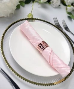 HIER_2210 Linen Napkins 5 Pack | Blush/Rose Gold Accordion Crinkle Taffeta Cloth Dinner Napkins | 20