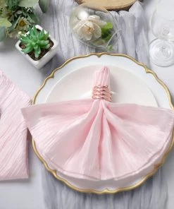 HIER_2210 Linen Napkins 5 Pack | Blush/Rose Gold Accordion Crinkle Taffeta Cloth Dinner Napkins | 20
