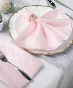 HIER_2210 Linen Napkins 5 Pack | Blush/Rose Gold Accordion Crinkle Taffeta Cloth Dinner Napkins | 20"x20"