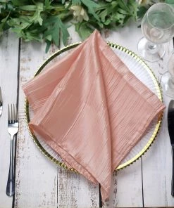 HIER_2210 Linen Napkins 5 Pack | Dusty Rose Accordion Crinkle Taffeta Cloth Dinner Napkins | 20"x20"