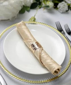HIER_2210 5 Pack | Beige Accordion Crinkle Taffeta Cloth Dinner Napkins | 20"x20"