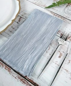 HIER_2210 5 Pack | Dusty Blue Accordion Crinkle Taffeta Cloth Dinner Napkins | 20"x20"