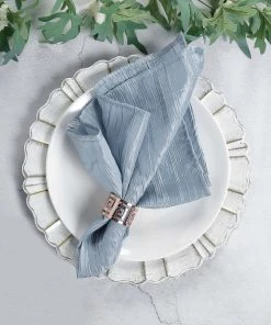 HIER_2210 5 Pack | Dusty Blue Accordion Crinkle Taffeta Cloth Dinner Napkins | 20
