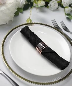HIER_2210 5 Pack | Black Accordion Crinkle Taffeta Cloth Dinner Napkins | 20"x20" Linen Napkins