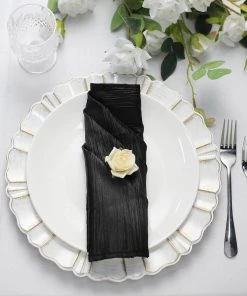HIER_2210 5 Pack | Black Accordion Crinkle Taffeta Cloth Dinner Napkins | 20