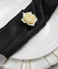 HIER_2210 5 Pack | Black Accordion Crinkle Taffeta Cloth Dinner Napkins | 20