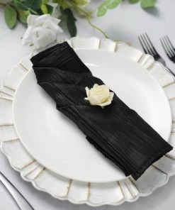 HIER_2210 5 Pack | Black Accordion Crinkle Taffeta Cloth Dinner Napkins | 20