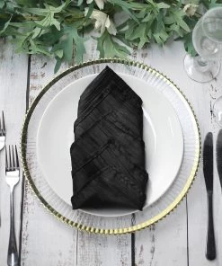 HIER_2210 5 Pack | Black Accordion Crinkle Taffeta Cloth Dinner Napkins | 20