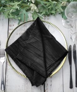 HIER_2210 5 Pack | Black Accordion Crinkle Taffeta Cloth Dinner Napkins | 20