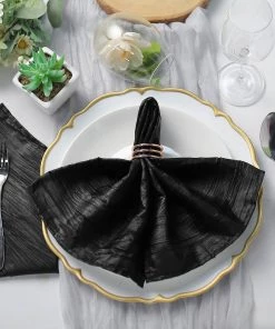 HIER_2210 5 Pack | Black Accordion Crinkle Taffeta Cloth Dinner Napkins | 20