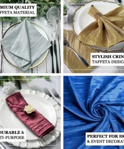 HIER_2210 Linen Napkins 5 Pack | Ivory Accordion Crinkle Taffeta Cloth Dinner Napkins | 20