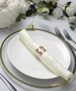 HIER_2210 Linen Napkins 5 Pack | Ivory Accordion Crinkle Taffeta Cloth Dinner Napkins | 20"x20"