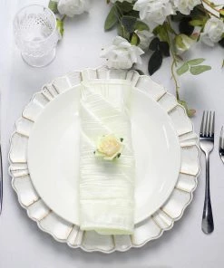HIER_2210 Linen Napkins 5 Pack | Ivory Accordion Crinkle Taffeta Cloth Dinner Napkins | 20