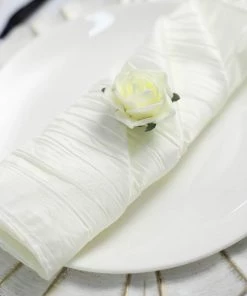 HIER_2210 Linen Napkins 5 Pack | Ivory Accordion Crinkle Taffeta Cloth Dinner Napkins | 20