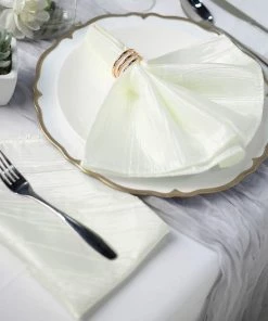 HIER_2210 Linen Napkins 5 Pack | Ivory Accordion Crinkle Taffeta Cloth Dinner Napkins | 20"x20"