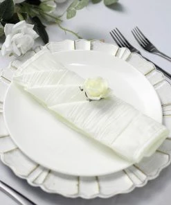 HIER_2210 Linen Napkins 5 Pack | Ivory Accordion Crinkle Taffeta Cloth Dinner Napkins | 20