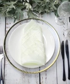 HIER_2210 Linen Napkins 5 Pack | Ivory Accordion Crinkle Taffeta Cloth Dinner Napkins | 20