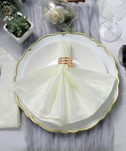 HIER_2210 Linen Napkins 5 Pack | Ivory Accordion Crinkle Taffeta Cloth Dinner Napkins | 20