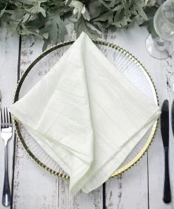 HIER_2210 Linen Napkins 5 Pack | Ivory Accordion Crinkle Taffeta Cloth Dinner Napkins | 20