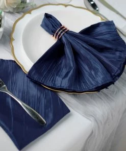 HIER_2210 5 Pack | Navy Blue Accordion Crinkle Taffeta Cloth Dinner Napkins | 20"x20" Linen Napkins