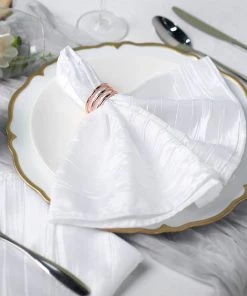 HIER_2210 Linen Napkins 5 Pack | White Accordion Crinkle Taffeta Cloth Dinner Napkins | 20"x20"