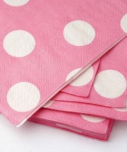 HIER_2210 20 Pack | 13" | Big Polka Dots 2 Ply Cocktail Paper Napkins - Pink/White - Clearance SALE