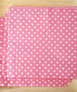 HIER_2210 20 Pack | 13" | Polka Dots 2 Ply Cocktail Paper Napkins - Pink/White - Clearance SALE Linen Napkins