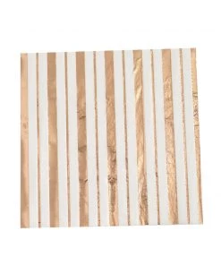 HIER_2210 Linen Napkins 20 Pack | 3 Ply Metallic Rose Gold Striped Paper Dinner Napkins | Wedding Cocktail Napkins