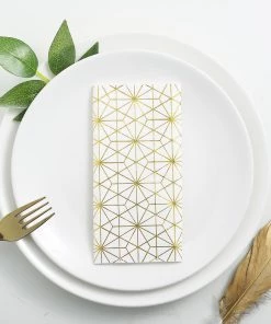 HIER_2210 20 Pack | 3 Ply Metallic Gold Geometric Design Paper Dinner Napkins | Wedding Cocktail Napkins