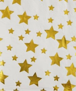 HIER_2210 20 Pack | 3 Ply Metallic Gold Stars Paper Dinner Napkins | Wedding Cocktail Napkins Linen Napkins