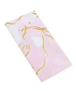 HIER_2210 20 Pack | 3 Ply Metallic Gold Swirl Design White / Pink Paper Dinner Napkins | Wedding Cocktail Napkins