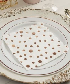 HIER_2210 20 Pack | 3 Ply Metallic Rose Gold Dotted Paper Dinner Napkins | Wedding Cocktail Napkins