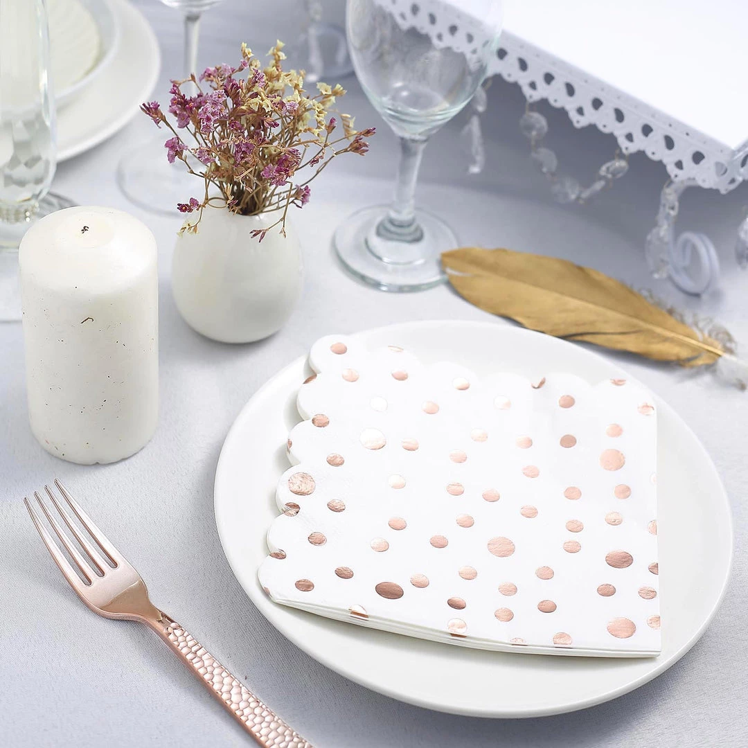 HIER_2210 20 Pack | 3 Ply Metallic Rose Gold Dotted Paper Dinner Napkins | Wedding Cocktail Napkins 6 HIER_2210 20 Pack | 3 Ply Metallic Rose Gold Dotted Paper Dinner Napkins | Wedding Cocktail Napkins
