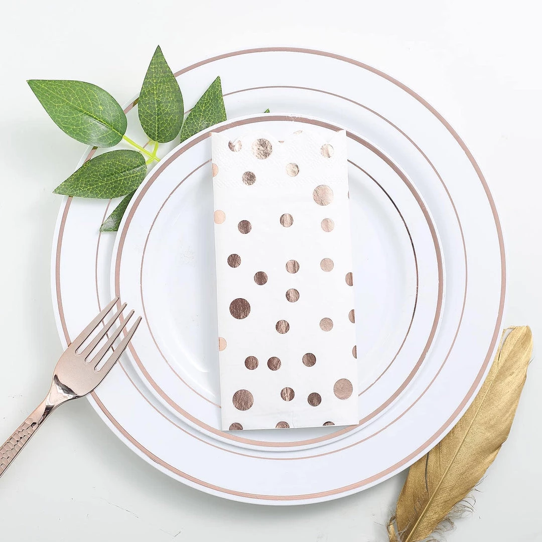 HIER_2210 20 Pack | 3 Ply Metallic Rose Gold Dotted Paper Dinner Napkins | Wedding Cocktail Napkins 2 HIER_2210 20 Pack | 3 Ply Metallic Rose Gold Dotted Paper Dinner Napkins | Wedding Cocktail Napkins