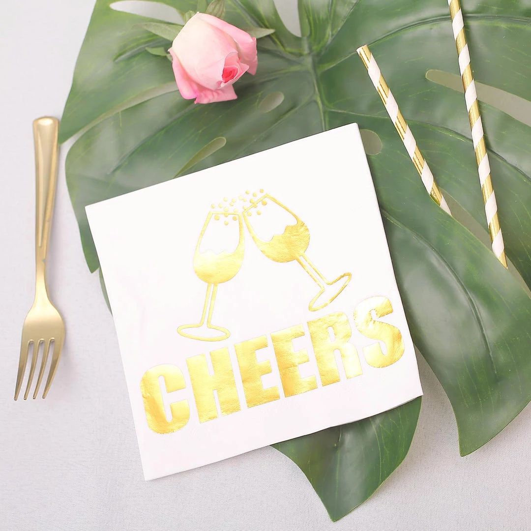 HIER_2210 20 Pack | 3 Ply Metallic Gold Paper Dinner Napkins | Wedding Cocktail Napkins - Champagne Glass Toast With Cheers Linen Napkins 11 HIER_2210 20 Pack | 3 Ply Metallic Gold Paper Dinner Napkins | Wedding Cocktail Napkins - Champagne Glass Toast With Cheers Linen Napkins