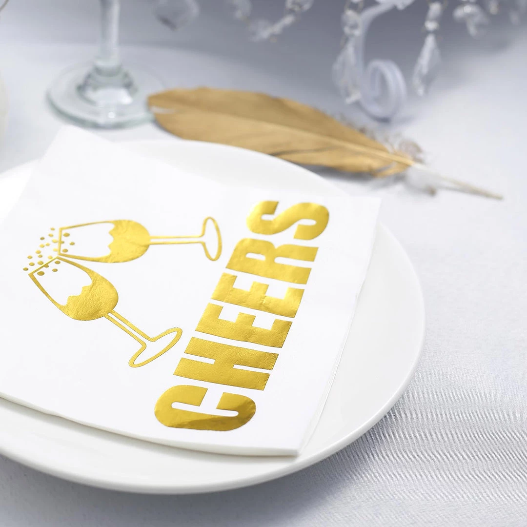 HIER_2210 20 Pack | 3 Ply Metallic Gold Paper Dinner Napkins | Wedding Cocktail Napkins - Champagne Glass Toast With Cheers Linen Napkins 7 HIER_2210 20 Pack | 3 Ply Metallic Gold Paper Dinner Napkins | Wedding Cocktail Napkins - Champagne Glass Toast With Cheers Linen Napkins